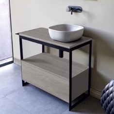 Modern  Console Vanity with Grey Oak Cabinet, 35 inch